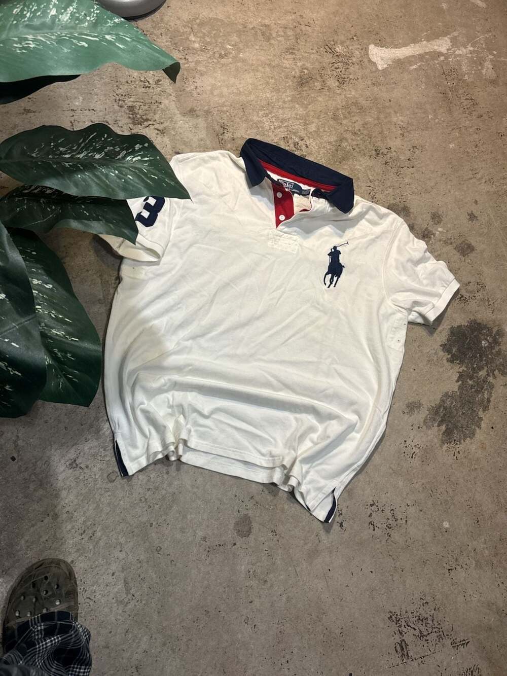 Polo Ralph Lauren White Big Pony Polo Shirt with Navy Collar and Number 3 Sleeve